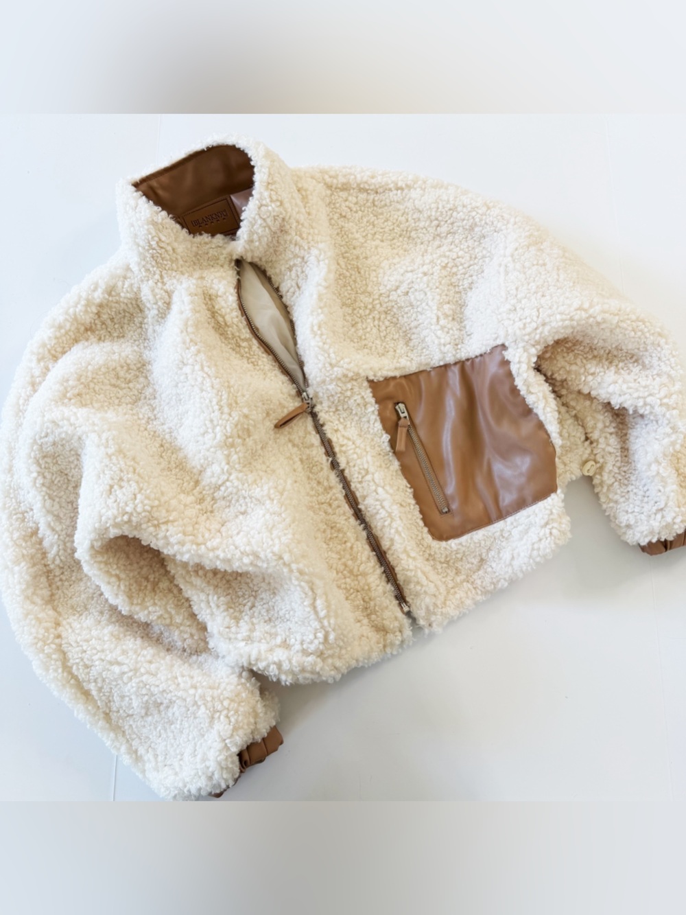 Evereve Blank NYC Sherpa Teddy Bear Jacket Full Zip Womens XL Ivory Tan - Picture 2 of 7